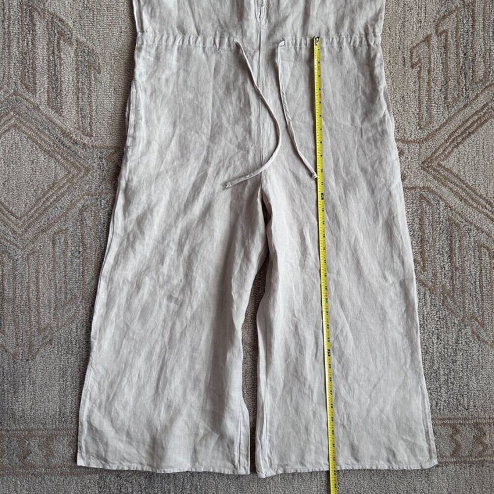 Linen Wide Leg Jumpsuit Coastal Minimal Euro Summer Neutral Pockets Women M - Picture 13 of 15